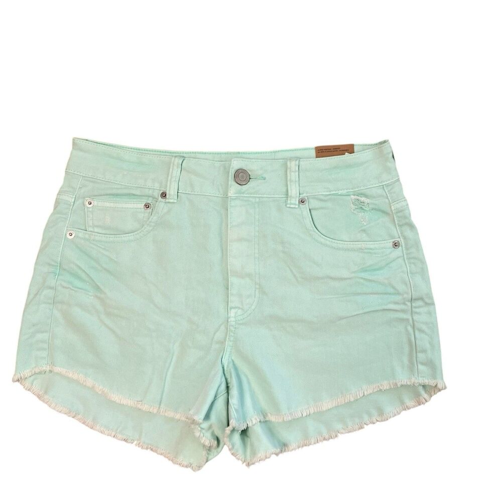 American Eagle Hi-Rise Festival Shorts Womens 10 Mint Green Stretch Denim Cutoff